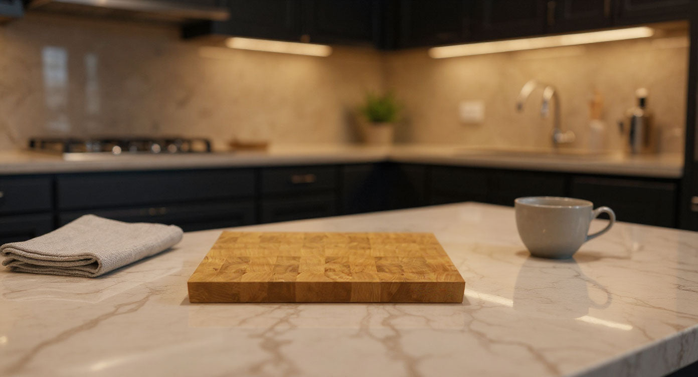 Stirnholzschneidebrett aus Eiche von nature crafts in einer Küche